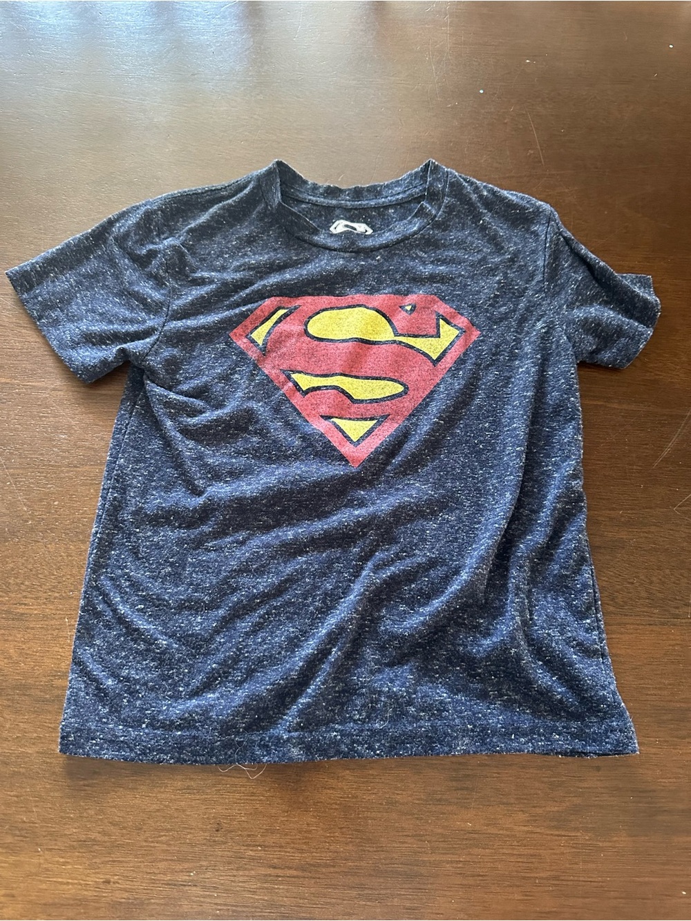 DC Comics Navy Speckled Tee with Red and Yellow Superman Emblem